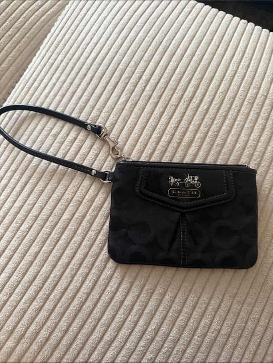 Coach Handbags - Coach Black Signature Wristlet Pouch with Logo Plaque